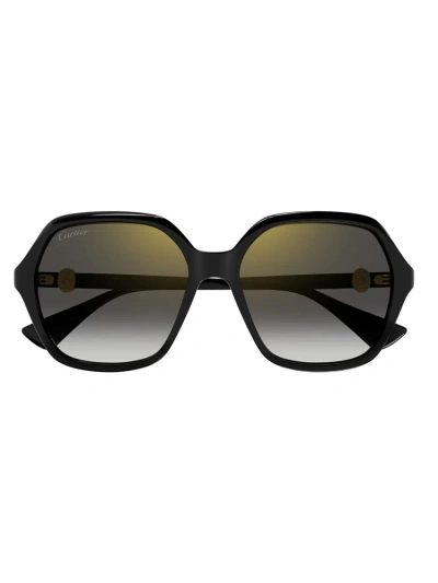 Cartier Square Frame Sunglasses In Black Black Grey