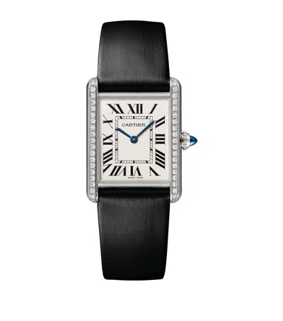 Cartier Stainless Steel And Diamond Tank Must Watch In Black