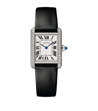 Cartier Stainless Steel And Diamond Tank Must Watch In Black