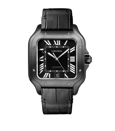 Cartier Stainless Steel Santos De  Watch In Black