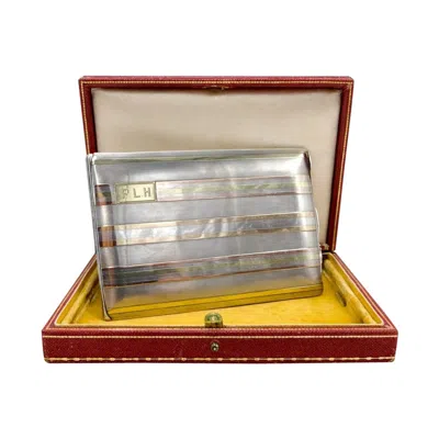 Pre-owned Cartier Sterling Silver & 14k Gold Cigarette Case With Monogram Cartouche