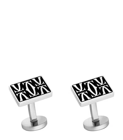 Cartier Sterling Silver And Black Lacquer Double C De  Cufflinks In Metallic