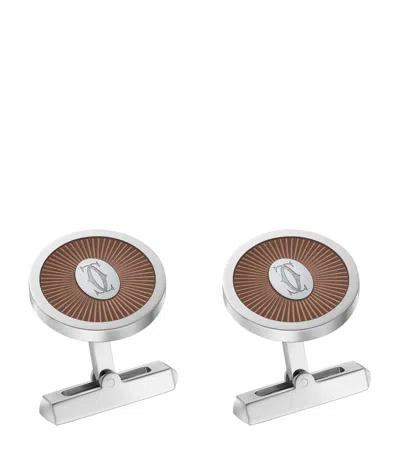 Cartier Sterling Silver And Brown Lacquer Double C De  Cufflinks In Multi