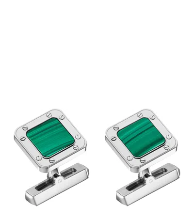 Cartier Mens Silver And Green Santos De Palladium-plated Sterling-silver And Malachite Cufflinks