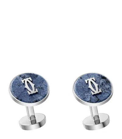 Cartier Sterling Silver Double C De  Cufflinks In Blue