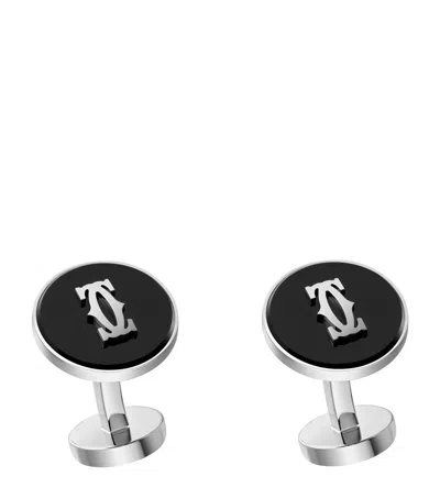 Cartier Sterling Silver Double C De  Cufflinks In Black