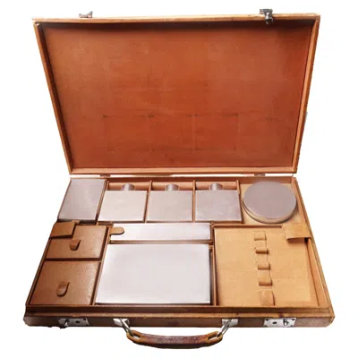 Pre-owned Cartier Sterling Silver Gentleman's Fitted Leather Vanity Case In Brown