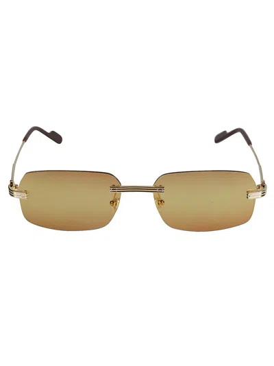 Cartier Straight Bridge Rimless Sunglasses In Gold/orange