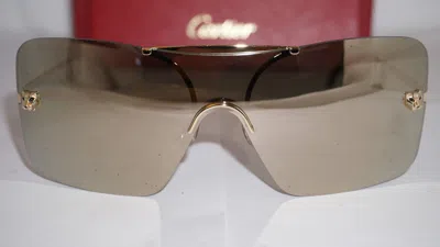Pre-owned Cartier Sunglasses Shield Gold Gold White C0023s 002 99 1 135