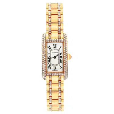 Pre-owned Cartier Tank 1710 Américaine Diamond Bezel Quartz 18k Gold Watch In Multi