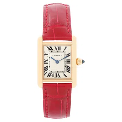Pre-owned Cartier Tank 18k Yellow Gold Ladies Watch On Leather Band 2442 W1529856