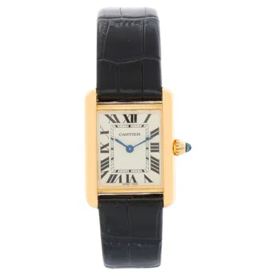 Pre-owned Cartier Tank 18k Yellow Gold Ladies Watch On Leather Band 2442 W1529856