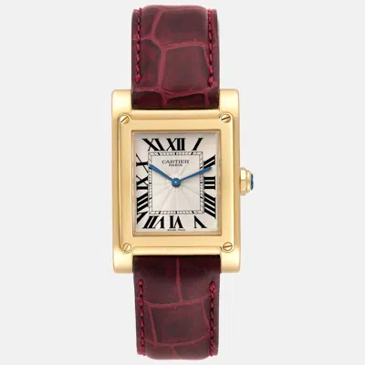 Pre-owned Cartier Tank A Vis Privee Cpcp Collection Yellow Gold Men's Watch 27 Mm In Burgundy