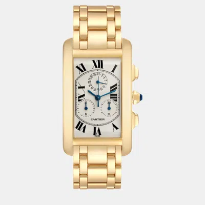 Pre-owned Cartier Tank Americaine Chronograph Yellow Gold Men's Watch 27 Mm In Silver