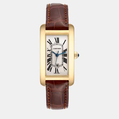 Pre-owned Cartier Tank Americaine Midsize Yellow Gold Automatic Men's Watch 22 Mm In Silver