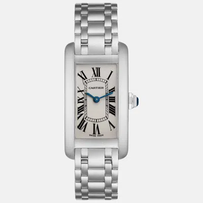 Pre-owned Cartier Tank Americaine Silver Dial White Gold Ladies Watch 19 Mm