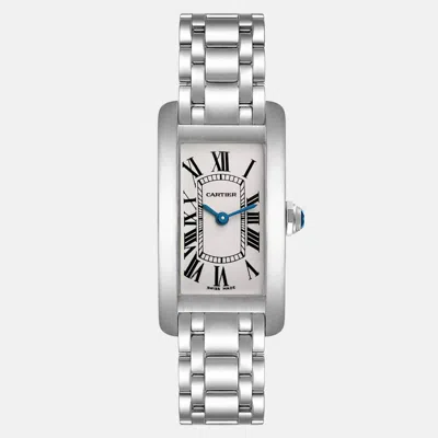 Pre-owned Cartier Tank Americaine Silver Dial White Gold Women's Watch W26019l1 19.0 X 35.0 Mm