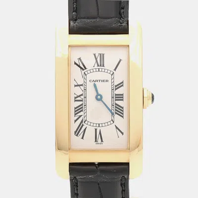Pre-owned Cartier Tank Americaine W2601456 Quartz Yellow Gold Women's Wristwatch 22.5 Mm In Silver