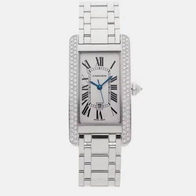 Pre-owned Cartier Tank Americaine Wb7026l1 White 18k White Gold Diamond Automatic Women Wristwatch 23 X 42 Mm