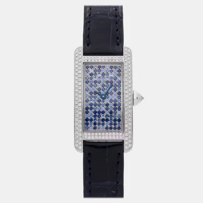 Pre-owned Cartier Tank Americaine Wb706131 Quartz Blue Dial 18k White Gold Women's Wristwatch 19mm
