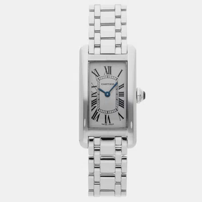 Pre-owned Cartier Tank Americaine White 18k White Gold Quartz Women Wristwatch 34x19mm
