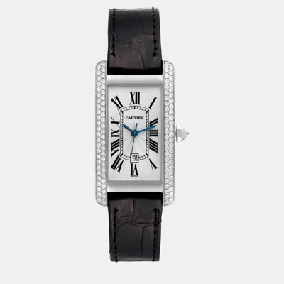 Pre-owned Cartier Tank Americaine White Gold Diamond Ladies Watch 23 Mm In Silver