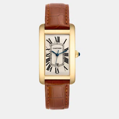 Pre-owned Cartier Tank Americaine Yellow Gold Automatic Men's Watch 26.6 Mm In Silver