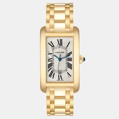 Pre-owned Cartier Tank Americaine Yellow Gold Automatic Men's Watch W26054k2 26.5 X 45 Mm In Silver