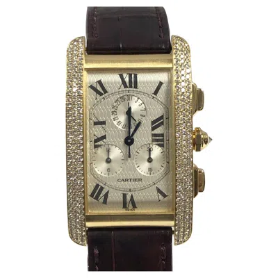 Pre-owned Cartier Tank American Yellow Gold And Diamond Pave Chronograph Wrist Watch