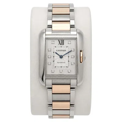Pre-owned Cartier Tank Anglaise 3511 Two-tone 18k Rose Gold Diamond Automatic Watch In Red