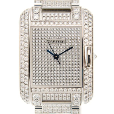 Cartier Tank Anglaise Diamond Pave 18kt White Gold Automatic Men's Watch Hpi00561 In Metallic