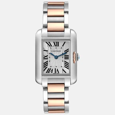Pre-owned Cartier Tank Anglaise Small Steel Rose Gold Ladies Watch 22.7 Mm In Silver