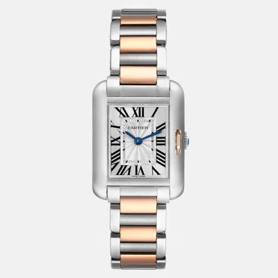 Pre-owned Cartier Tank Anglaise Small Steel Rose Gold Ladies Watch W5310036 30.2 Mm X 22.7 Mm In Silver