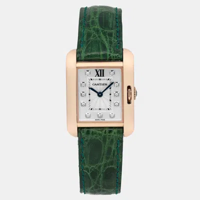 Pre-owned Cartier Tank Anglaise Wjta0007 Quartz Silver 18k Rose Gold Women's Wristwatch 23 Mm