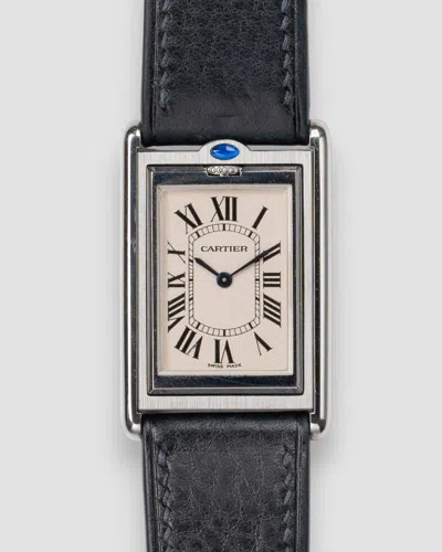 Pre-owned Cartier Tank Basculante Lm 2390 White Guilloche Dial Steel 2001 Manual Winding