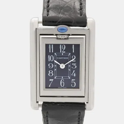 Pre-owned Cartier Tank Basculante W1016830 Blue Stainless Steel Quartz Women's Watches 22mm