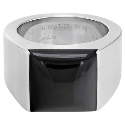 Pre-owned Cartier Tank Black Onyx Unisex Ring 18k White Gold Size 50 Us 5.75