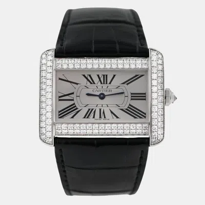 Pre-owned Cartier Tank Divan 2614 Wa301356 Quartz Diamonds 18k White Gold Women's Wristwatch 38 Mm In Silver