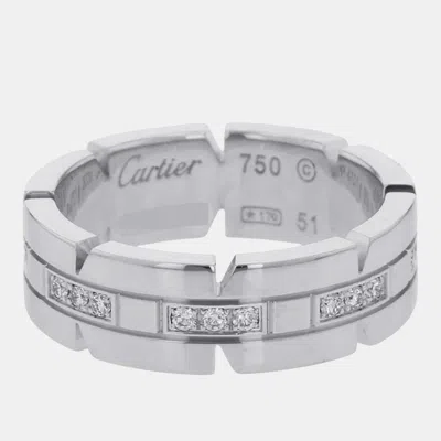 Pre-owned Cartier Tank Francaise 18k White Gold And Diamond Ring Eu 51