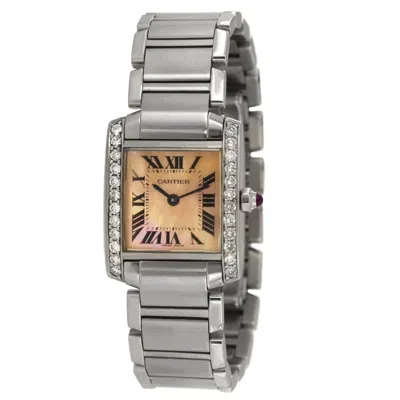 Pre-owned Cartier Tank Francaise Aftermarket Diamond Bezel Pink Mop Dial Watch 2384