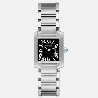 Pre-owned Cartier Tank Francaise Black Dial Steel Ladies Watch 20 Mm