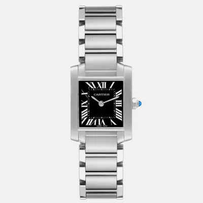 Pre-owned Cartier Tank Francaise Black Dial Steel Ladies Watch 20 Mm