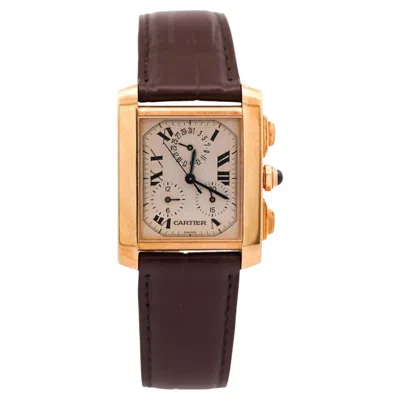 Pre-owned Cartier Tank Francaise Chronograph Xl 1830 18k Gold Leather Watch In Multi