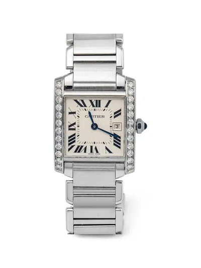 Pre-owned Cartier Tank Française Diamond 25mm Watch In White