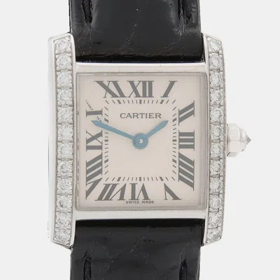Pre-owned Cartier Tank Francaise Diamond We100251 Quartz White Gold Stainless Steel Women's Wristwatch 18.5 Mm In Silver