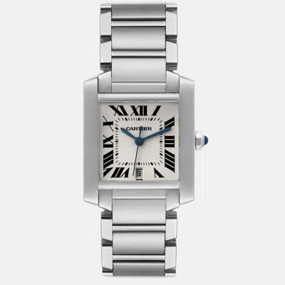 Pre-owned Cartier Tank Francaise Large Automatic Steel Men's Watch 28 Mm In Silver
