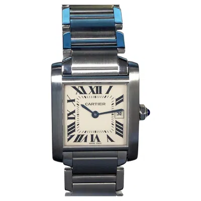 Pre-owned Cartier Tank Francaise Mid Size Unisex Steel Quartz Wrist Watch In Multi