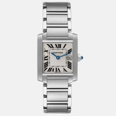 Pre-owned Cartier Tank Francaise Midsize Steel Ladies Watch 25 Mm In Silver