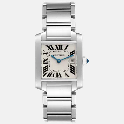 Pre-owned Cartier Tank Francaise Midsize Steel Ladies Watch 25 Mm In Silver