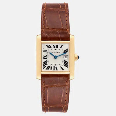 Pre-owned Cartier Tank Francaise Midsize Yellow Gold Ladies Watch W5001456 In Silver